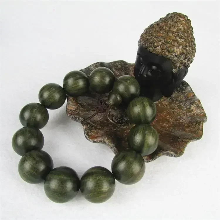 

High quality 20mm natural green wood bracelets America hole holy sandalwood beads and bracelet with grain material