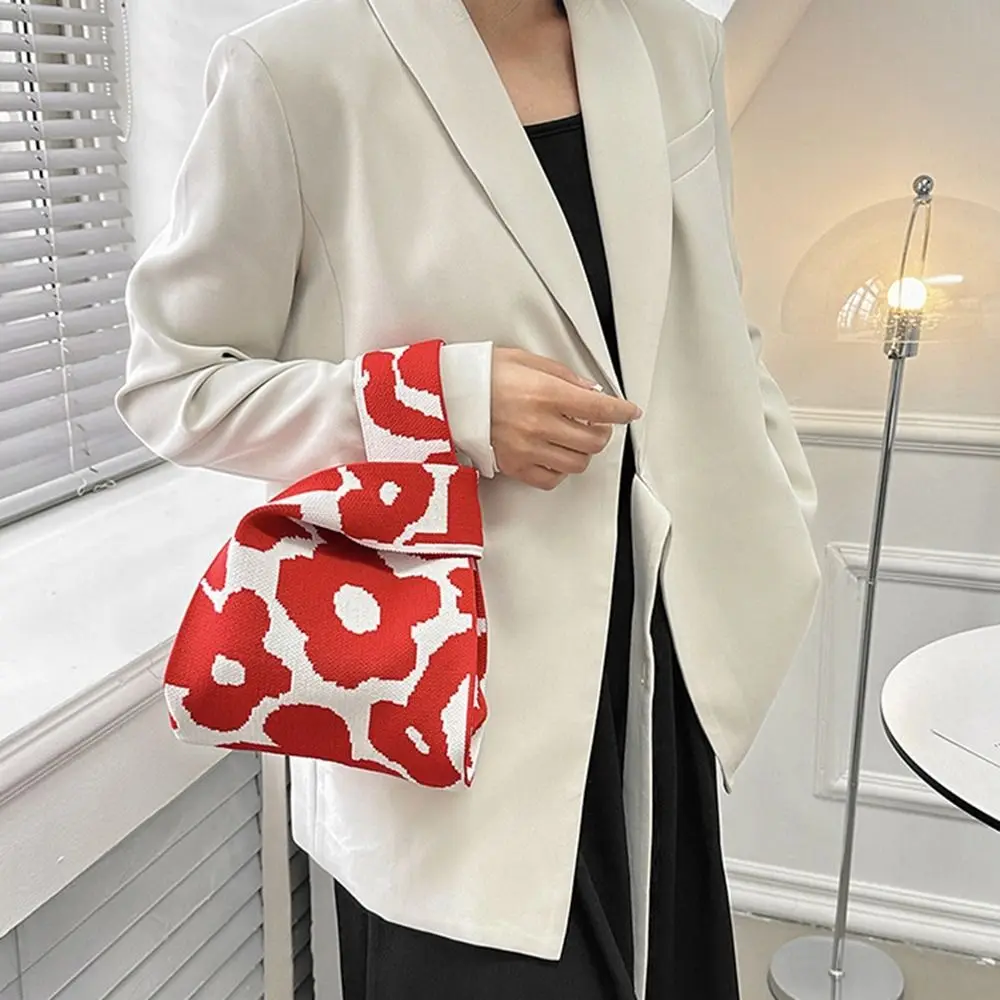 핸드백 꽃무늬 화장품 가방 프린팅 수제 쇼핑백 수납 가방 손목 가방 여성 토트백 니트 가방 숄더백