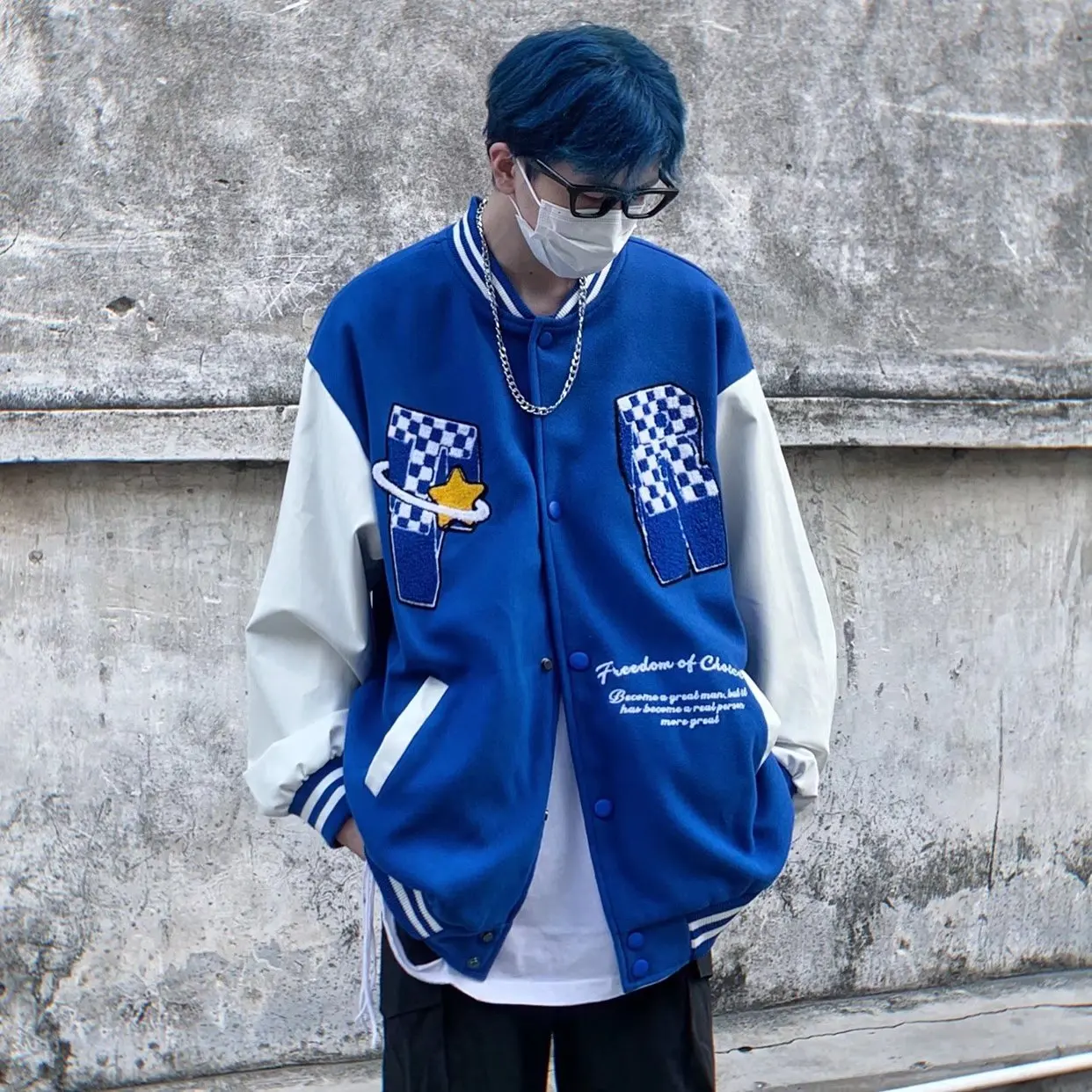 

Осеннее шерстяное бейсбольное пальто большого размера 250 Pou в американском стиле ретро в стиле хип-хоп, цвет Blo Klein, синее мужское модное брендовое пальто