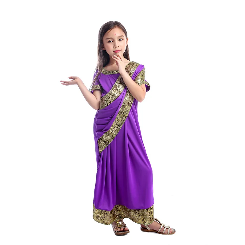 

Indian Sari Girls Cosplay Costume Children Saree Indian Bollywood Princess Masquerade Halloween Party Jumpsuit Clothes