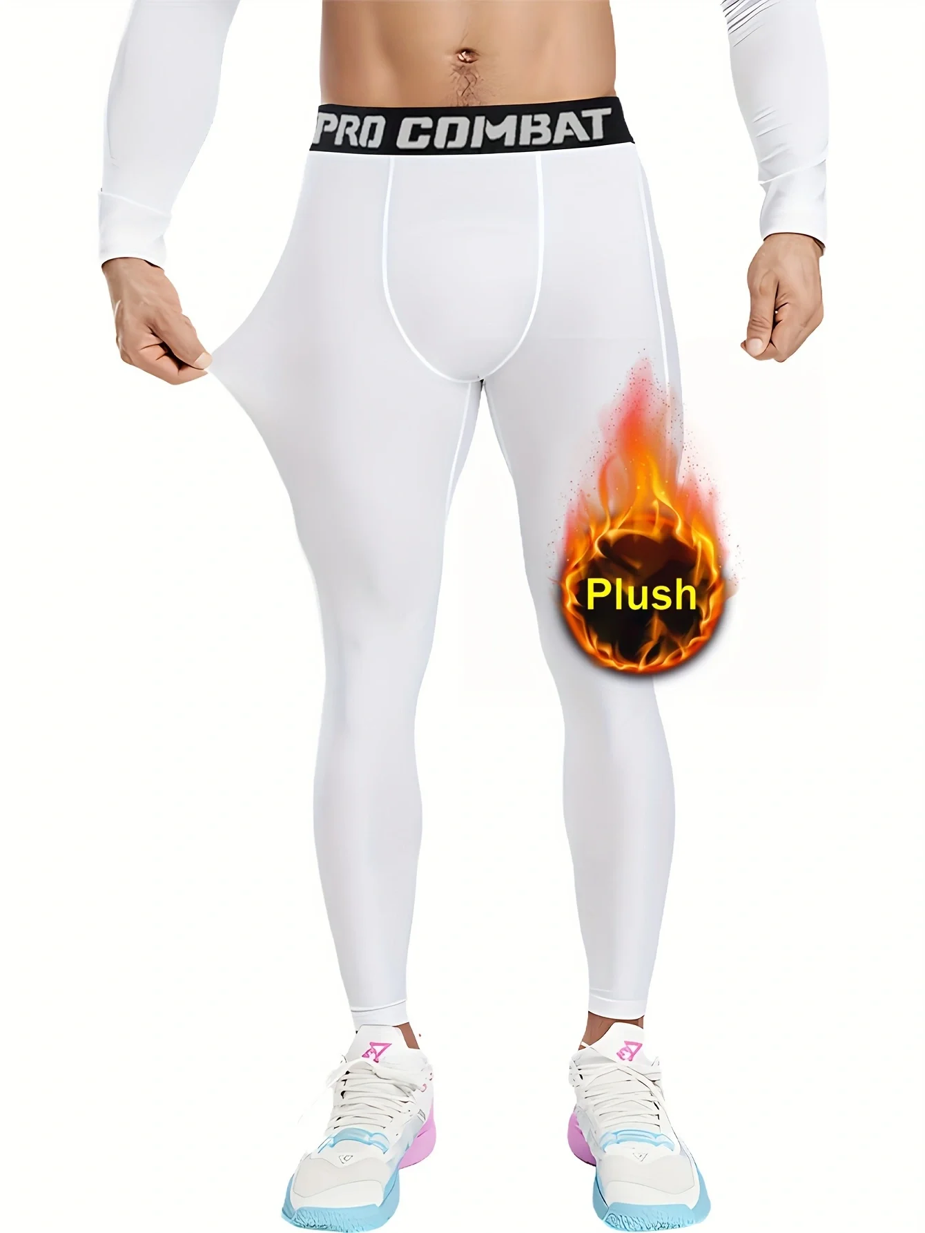 Men's Fleece Lined Compression Fitness Pants Casual Elastic Trousers Suitable for Outdoor Gym Running Men's Sport Tight Pants