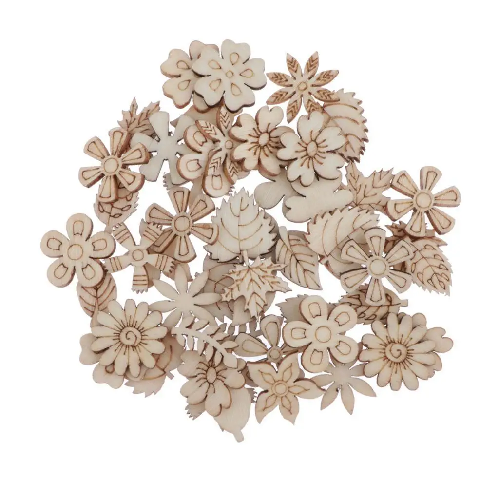 50 Pcs Wooden Flower Embellishments Crafts Tree Pendants Ornaments