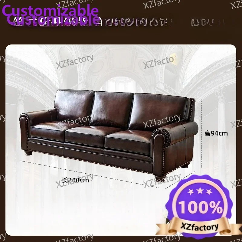 Factory Direct 2026 Top RatedAmerican leather big Barton sofa retro style living room heavy oil wax cowhide sofa size apartment