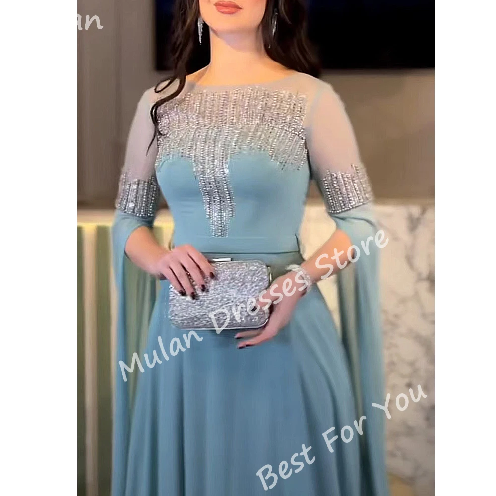 Luxury Beads Long Evening Dresses for Saudi Arabia Women Floor-Length Straight Special Events Prom Party Dress Wedding Maxi 2024