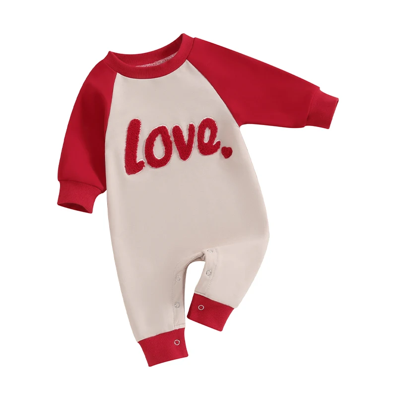 2023-11-24 Lioraitiin 0-18M Newborn Baby Girl Long Sleeve Romper O-Neck Letter Heart Embroidery Clothes Valentine's Day Jumpsuit