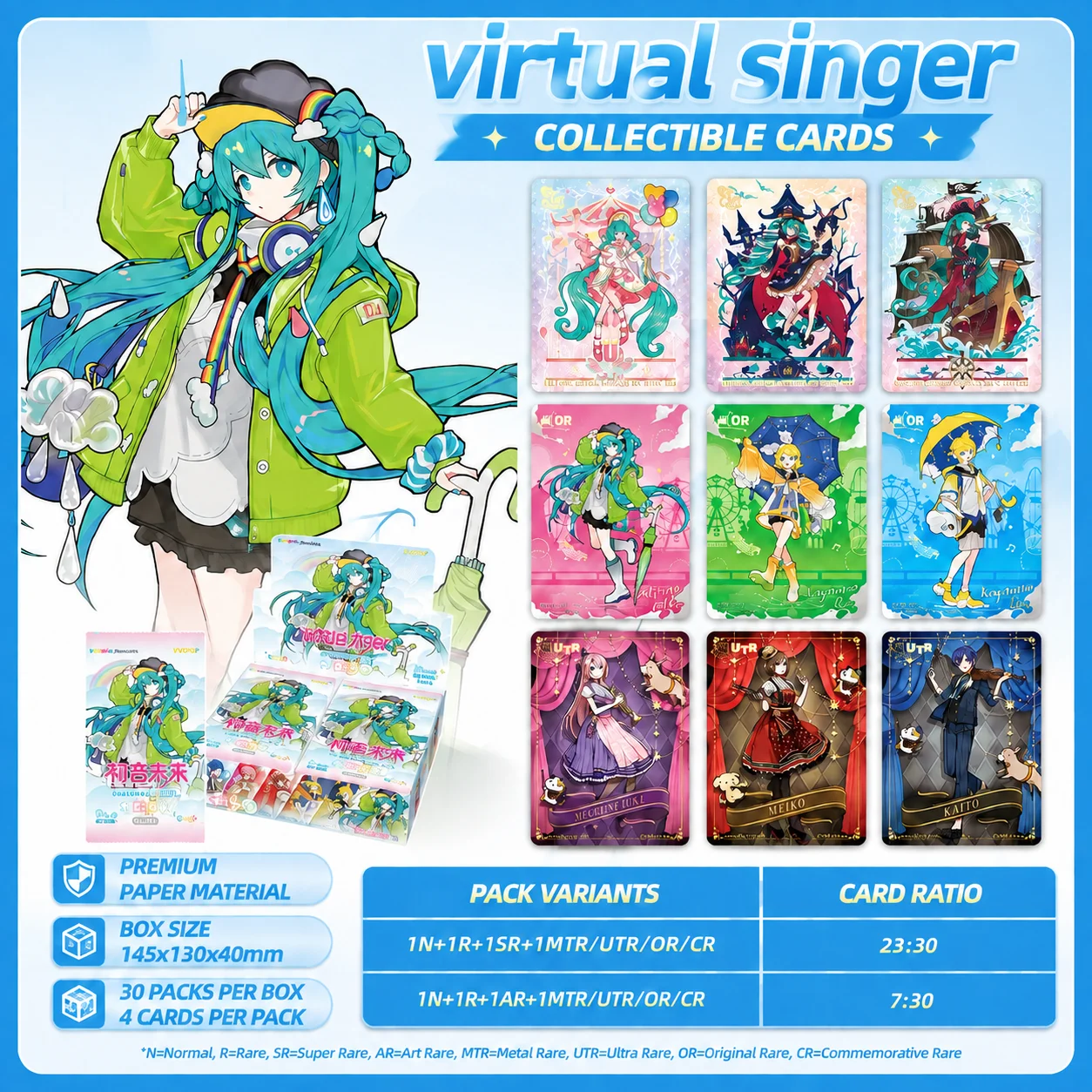 Original Kayou Virtual Singer Miku Sammelkarten-Charm-Pack mit 3 Runden Sammelkarten-Spielzeugen Überraschungsgeschenk für Fans