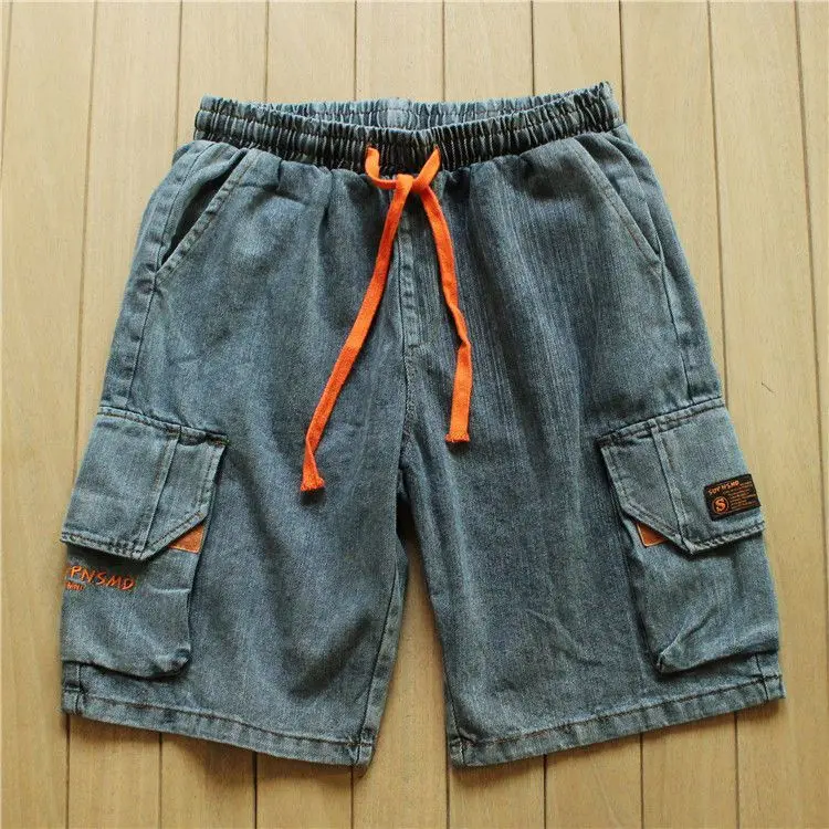 

Summer 2025 Multi-pocket Heavy Industry Washed Denim Shorts Men's Loose Straight Old Retro Tooling Drawstring Blue Half Pants