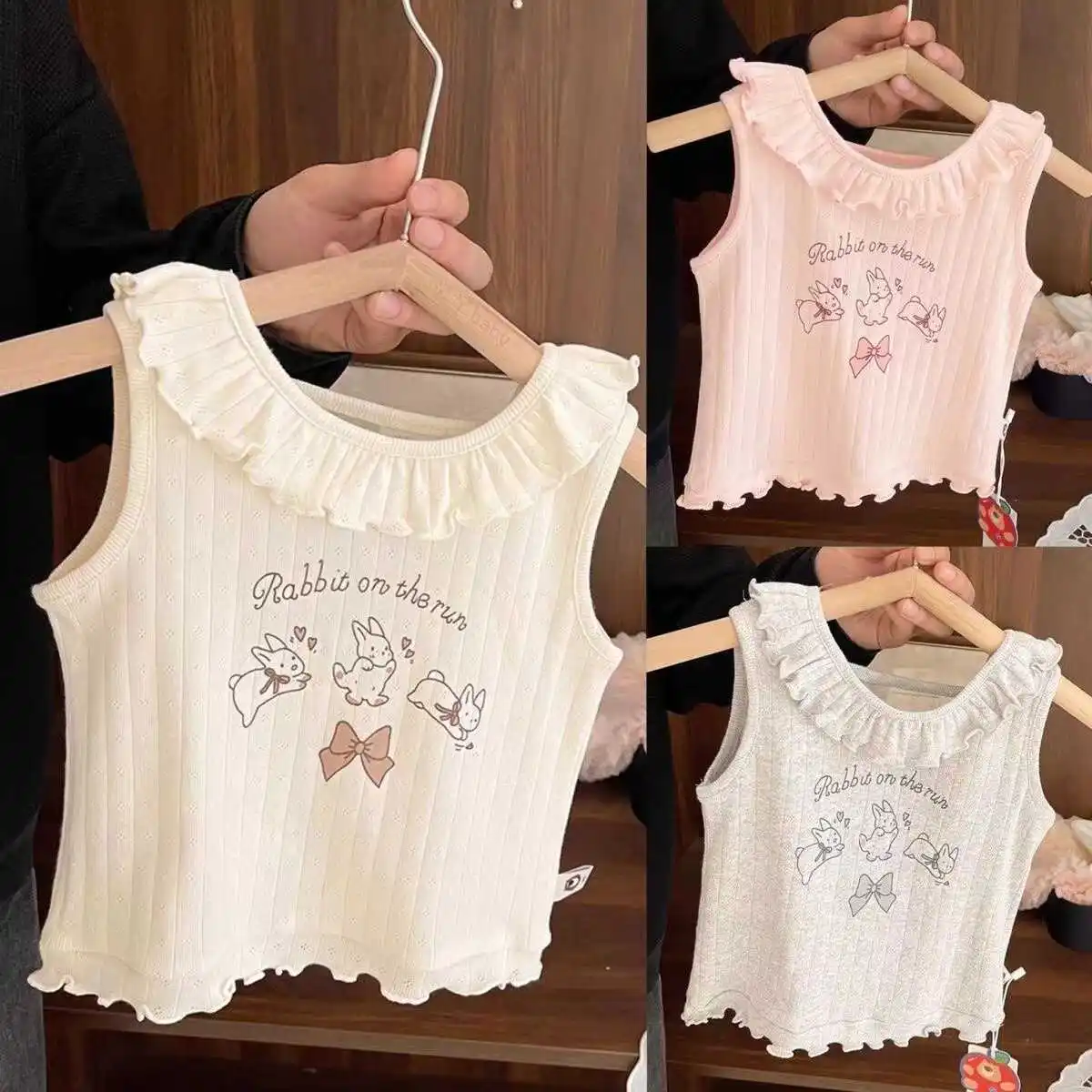 

Girls Hollowed Out Vest Backless Suspender with Lace Breathable Soft Sleeveless T-shirt Baby Thin Top Summer 2024 New