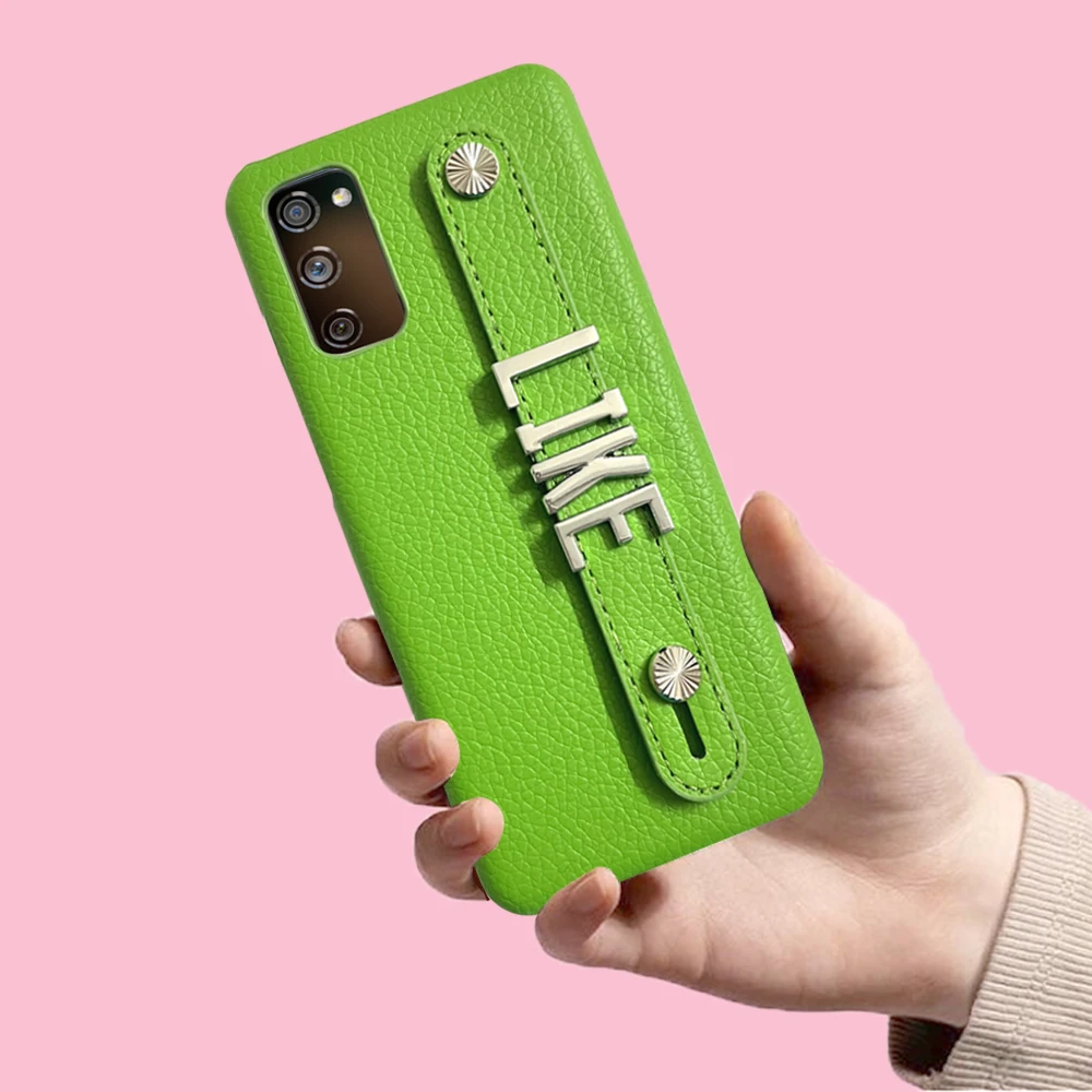 Custom Name Leather Korea Personalise Silver Letters Strap Phone Cases For Samsung S22 S23 S21 S20 Fe Note20 Ultra Plus Cover