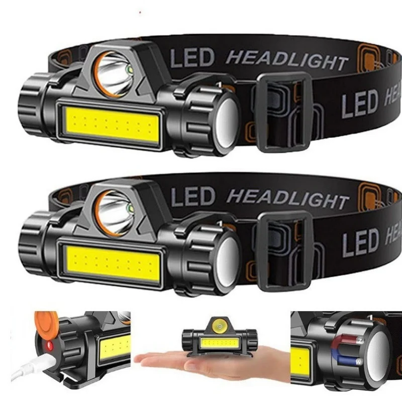 Rechargeable COB LED USB Headlamp Strong Magnetic Powerful Headlight Super Bright Waterproof Head Torch For Outdoor Fishing