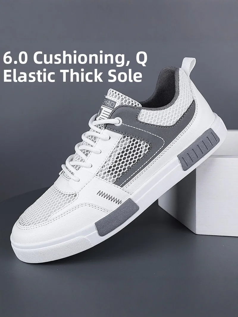 

Men's Summer Breathable Anti-slip Lightweight Mesh Sports Casual Shoes Hollow out Design Trendy White Board Shoes