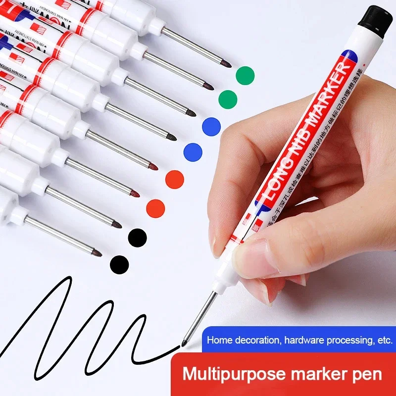 1/4Pcs Long Head Markers Pen Waterproof Deep Hole Marker Pen Red/Black/Blue/Green for Woodworking Tile Decoration Goods Mark image 2