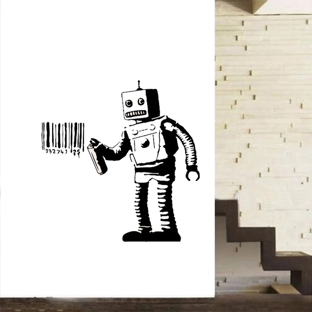 Banksy Barcode Robot Wall Vinyl Sticker Street Art Graffiti Machine Decal Boys Room Decor Mural Die Cut Print Room Decals