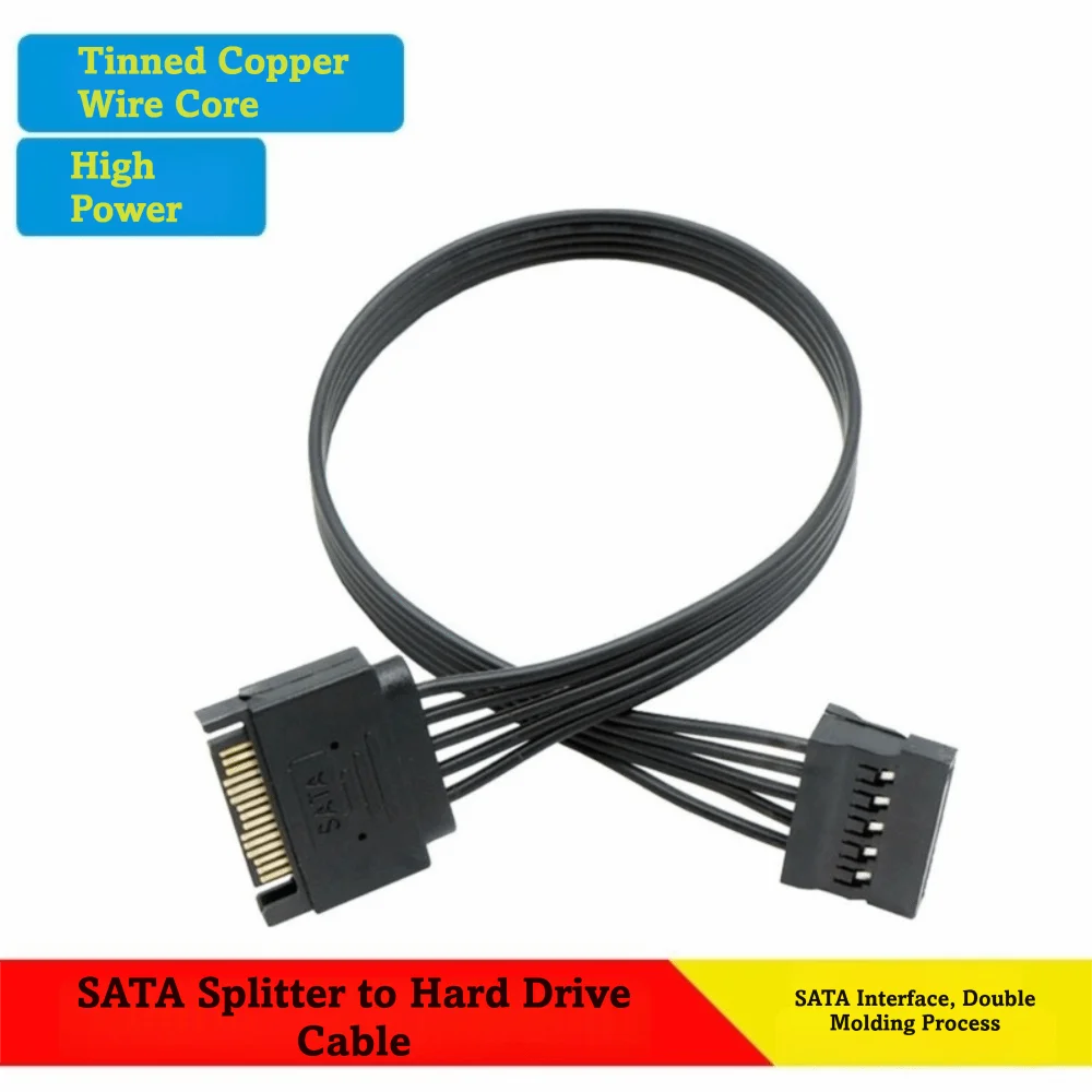 High Quality 22/32cm SATA Power Cable 15Pin Male/Female Durable HDD Power Cable Y-Splitter Design SATA Power Extension Cable