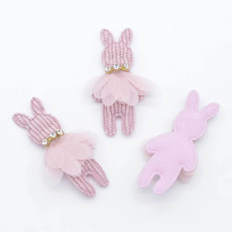 10Pcs peluche pad patch coniglio bambino con strass gonna a rete Applique per vestiti cappello Leggings cucito Decor copricapo fai da te