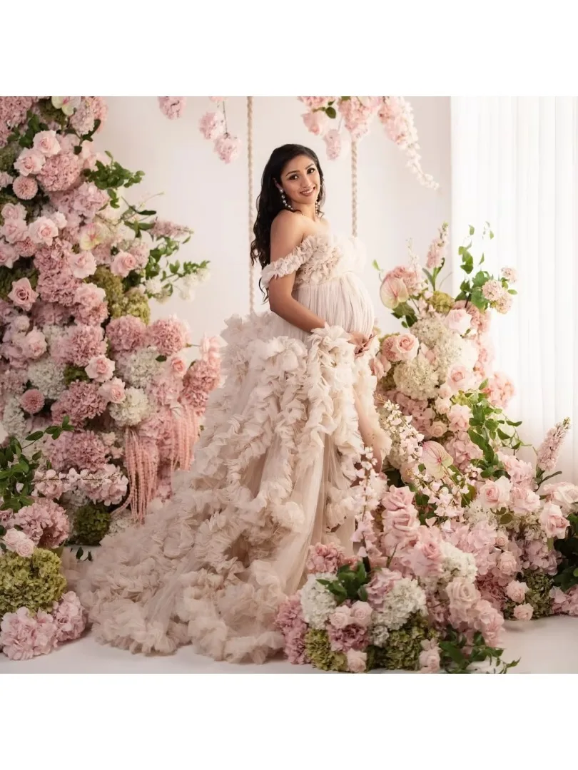 Pregnant Women Prom Dresses Ruffles Maternity Photoshoot Dress Customized Layers Vestido De Novia Boudoir Sleepwear Nightwear