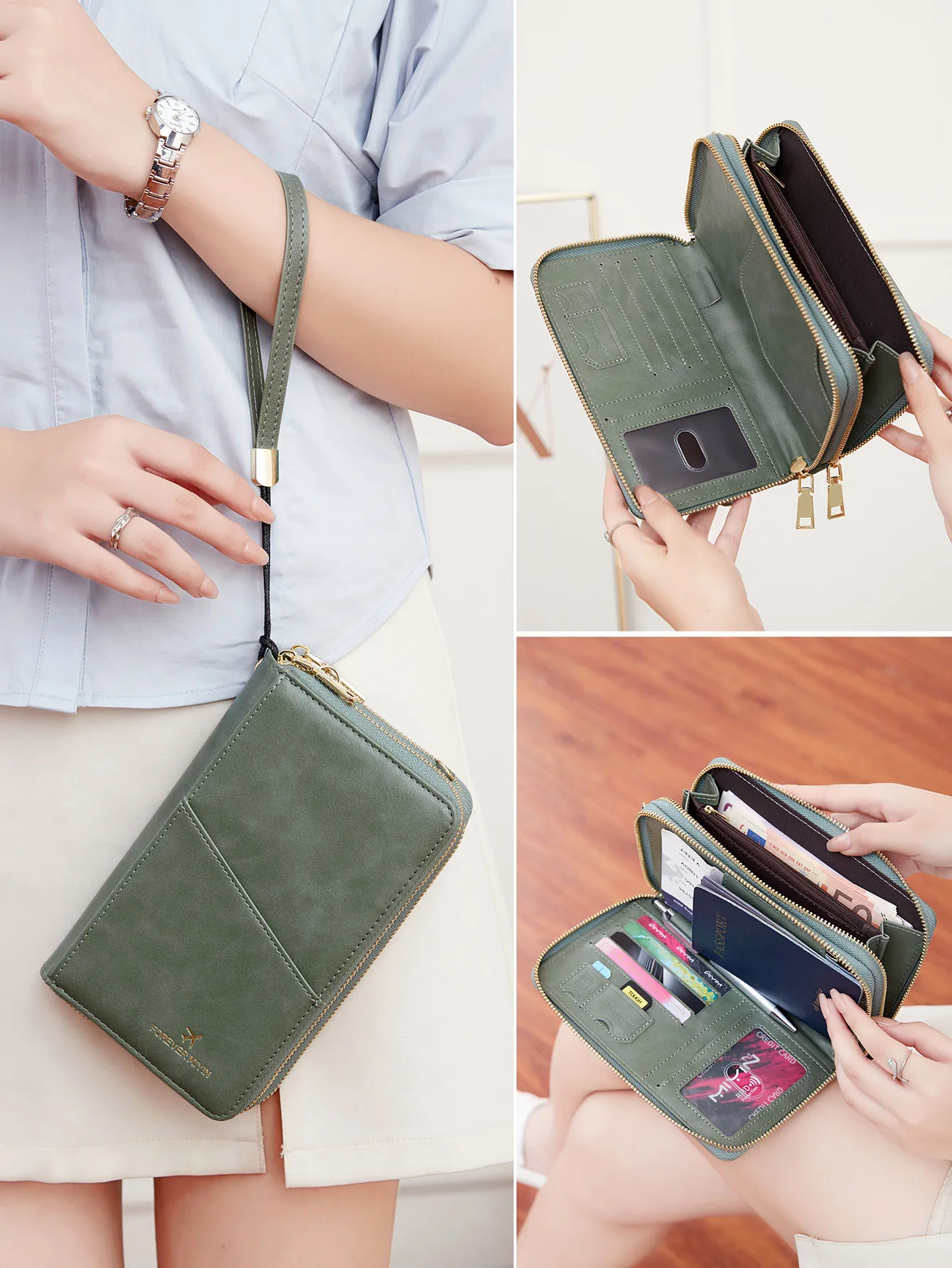 

New RFID Multifunctional Travel Passport Wallet Fashionable largecapacity Double Zipper Passport bag portable Travel Accessories