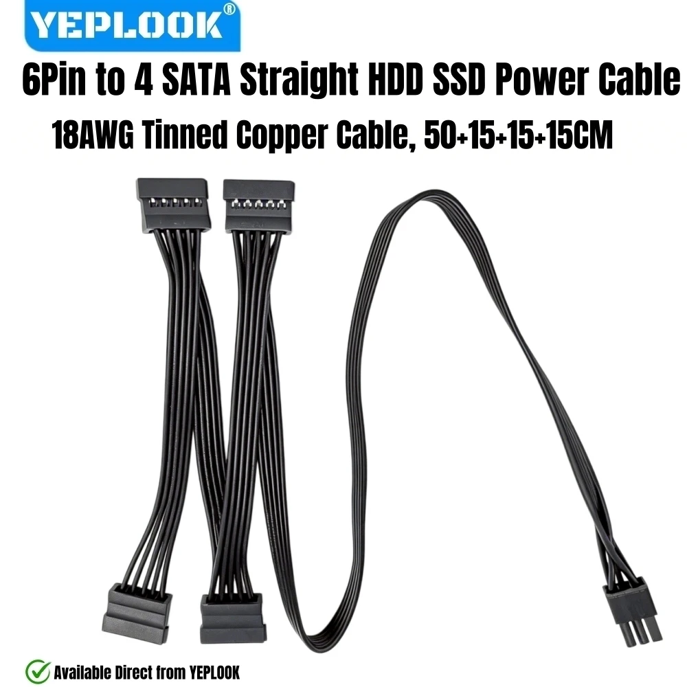 

YEPLOOK 6Pin to 4x SATA Straight for Corsair SF Type 4 PSUs, HDD SSD Power Cable for Corsair SF750, SF600, SF450 Type 4 Modulars