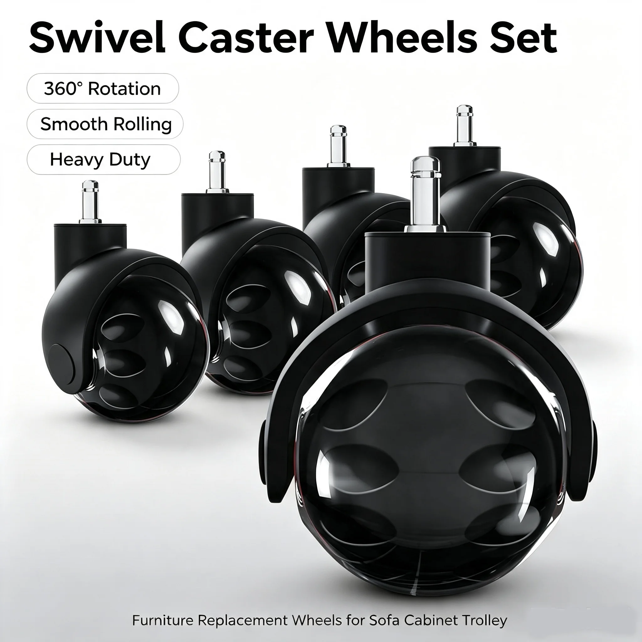 Office Ball Chair Wheels Replacement - 2 Inch Heavy Duty Rolling Chair Casters, Safe for All Floor, Set of 5, 11x22mm Fit
