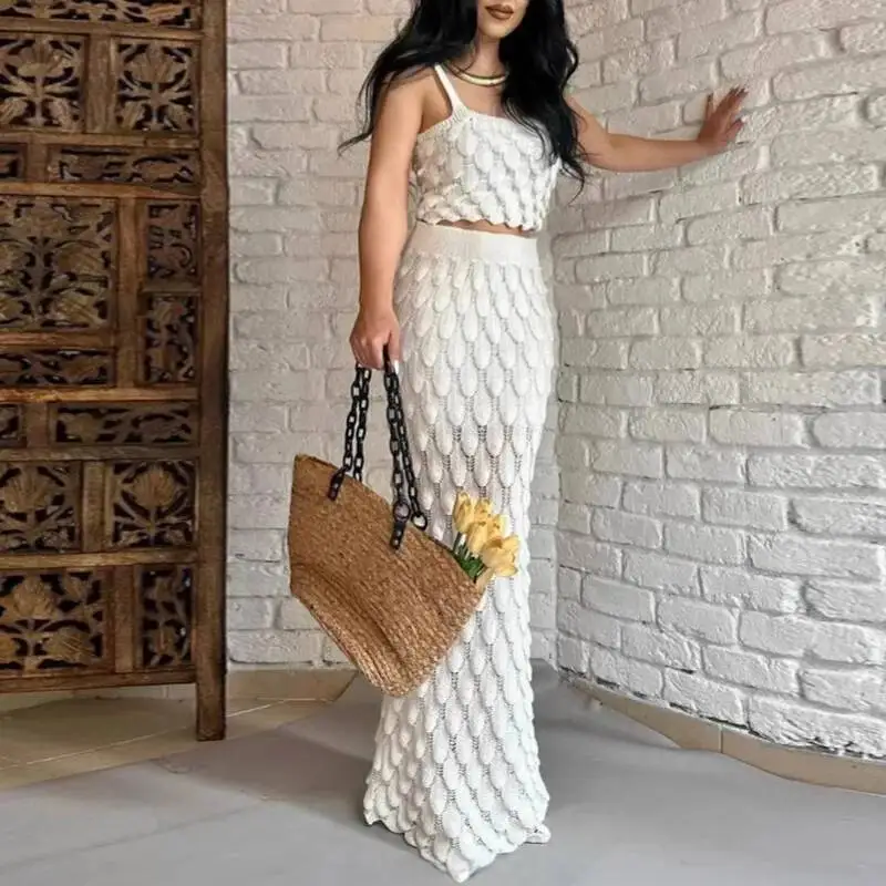 المرأة الأنيقة كل مطابقة سترة الصلبة PC وتتسابق أزياء الجاكار الجوف سليم الدعاوى مثير قبالة الكتف حبال تنورة طويلة مجموعة