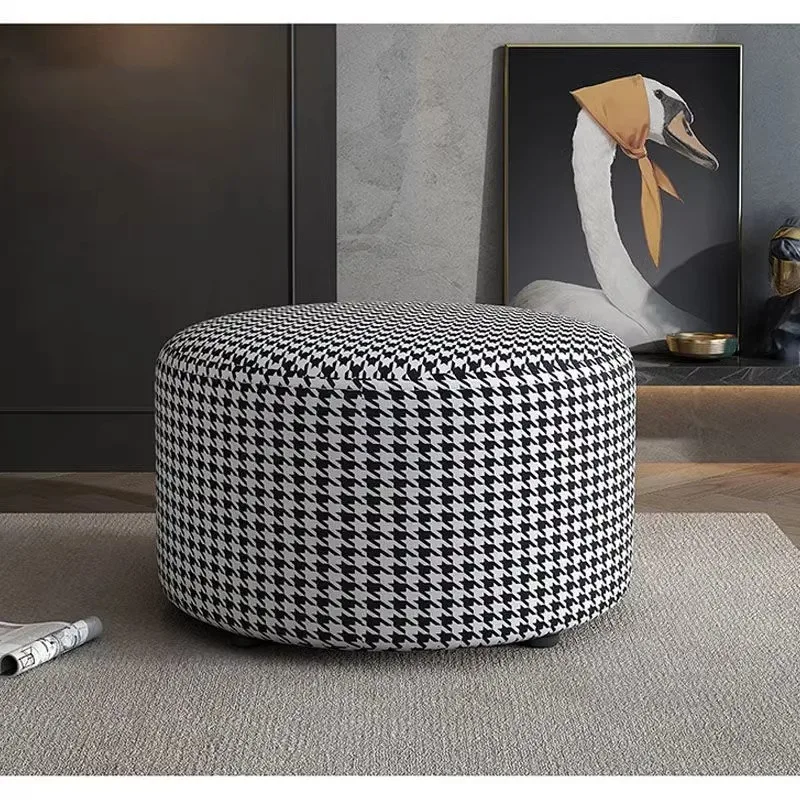 Modern simple sofa, pedal stool, living room, round coffee table, shoe changing stool, lamb wool home, dead cream wind dwarf