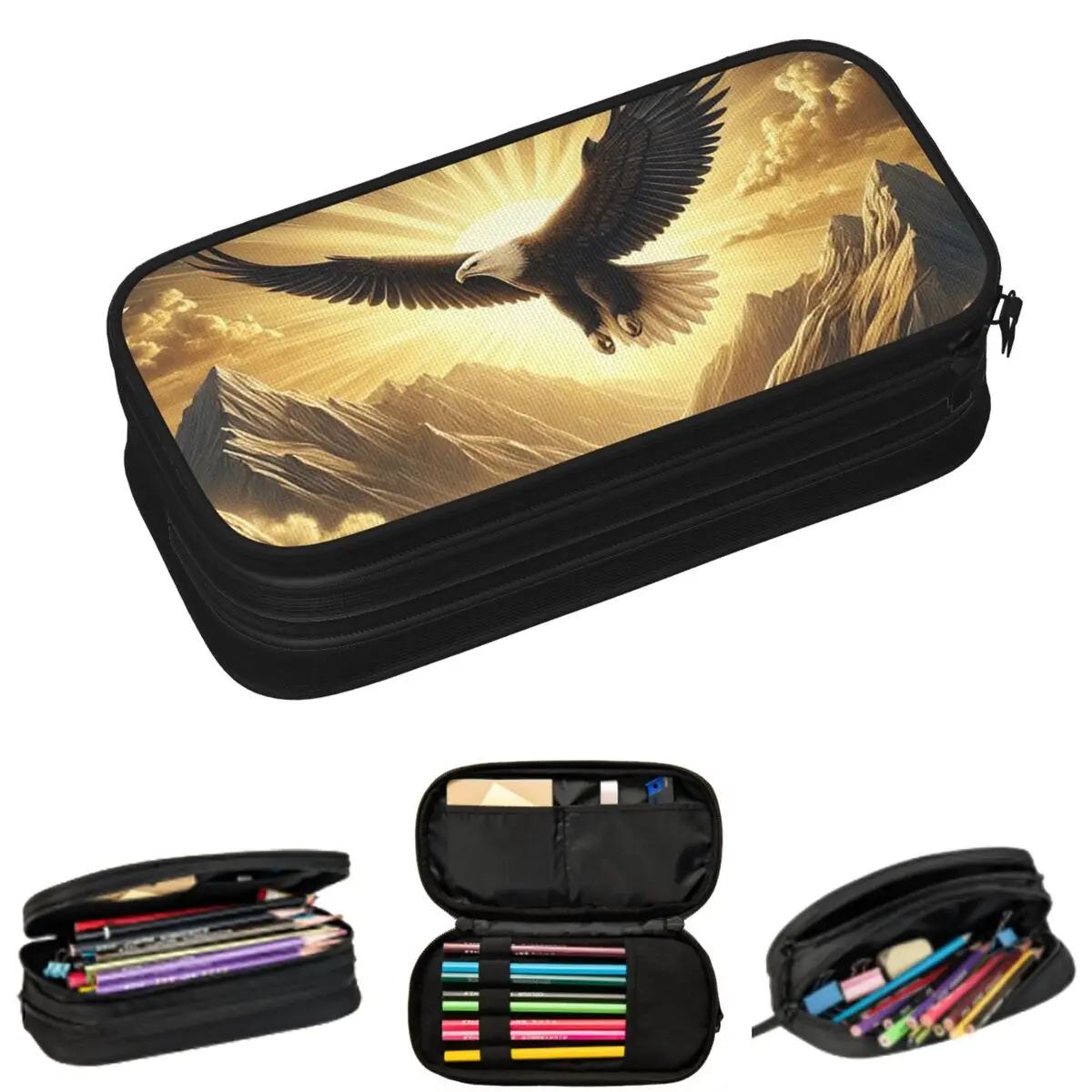 

Eagle Soaring In Splendor Mountain Forest Pencil Cases for Student School Pen Box Pencil Bag Big Capacity Pencil Pouch
