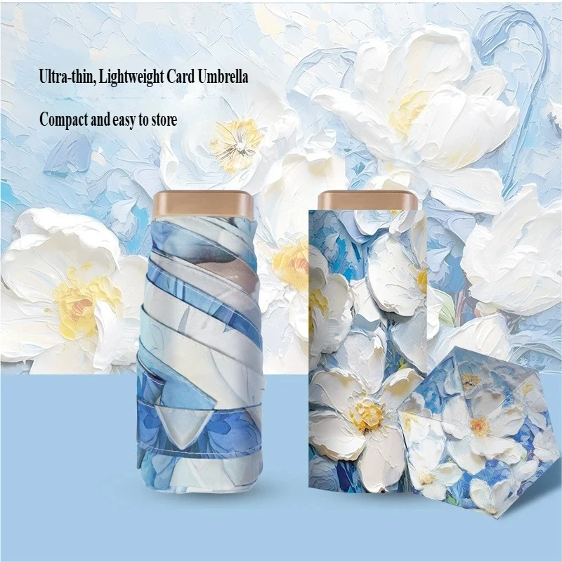 

Mini Flat 5-Fold Color Coated Printed Card Umbrella UV Protection Portable Pocket Sun Rain Umbrella