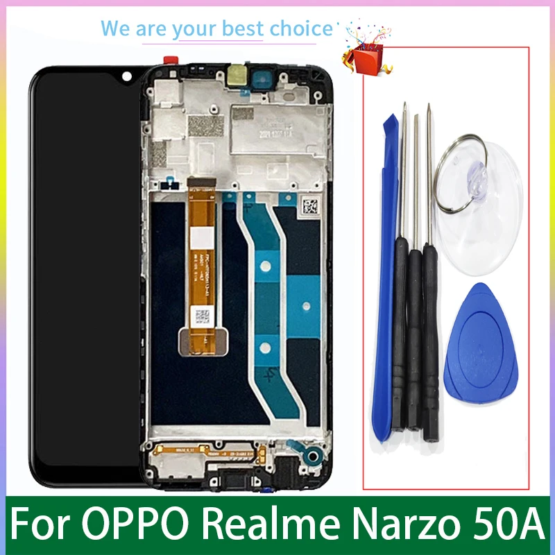 Pantalla Lcd de calidad AAA de 6,5 pulgadas para Realme Narzo 50A RMX3430 con marco de montaje de digitalizador con pantalla táctil piezas de