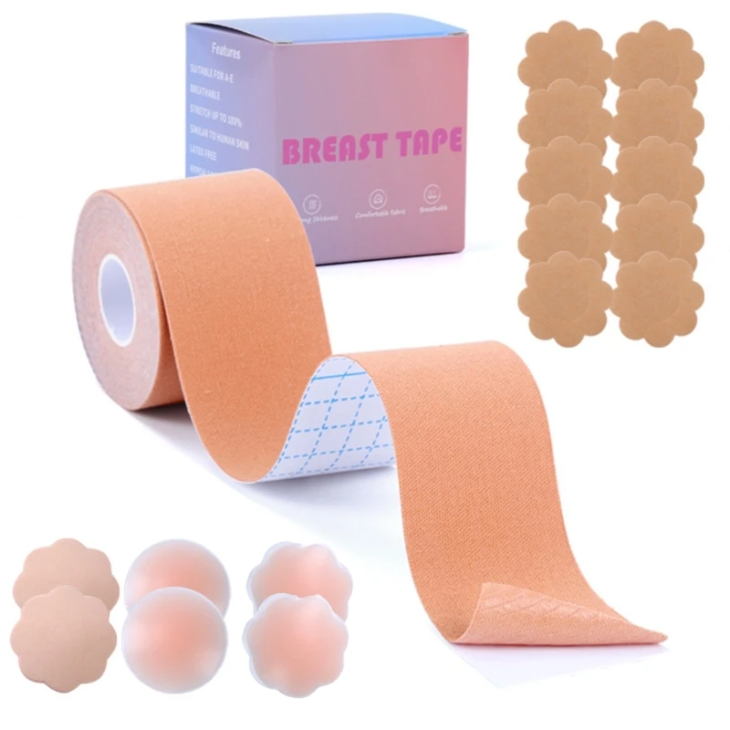 

Push Up Large Breast Lifting Tape with Strapless Backless Adhesive Bras Invisible Silicone Breast Nipple Cover Pads Set