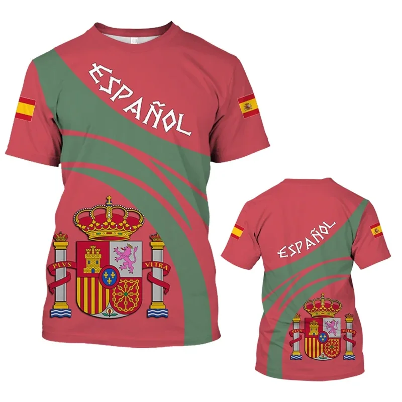 Retro Spanish pattern men's short sleeved T-shirt 3D Spanish flag print T-shirt oversized short sleeved top men's clothing