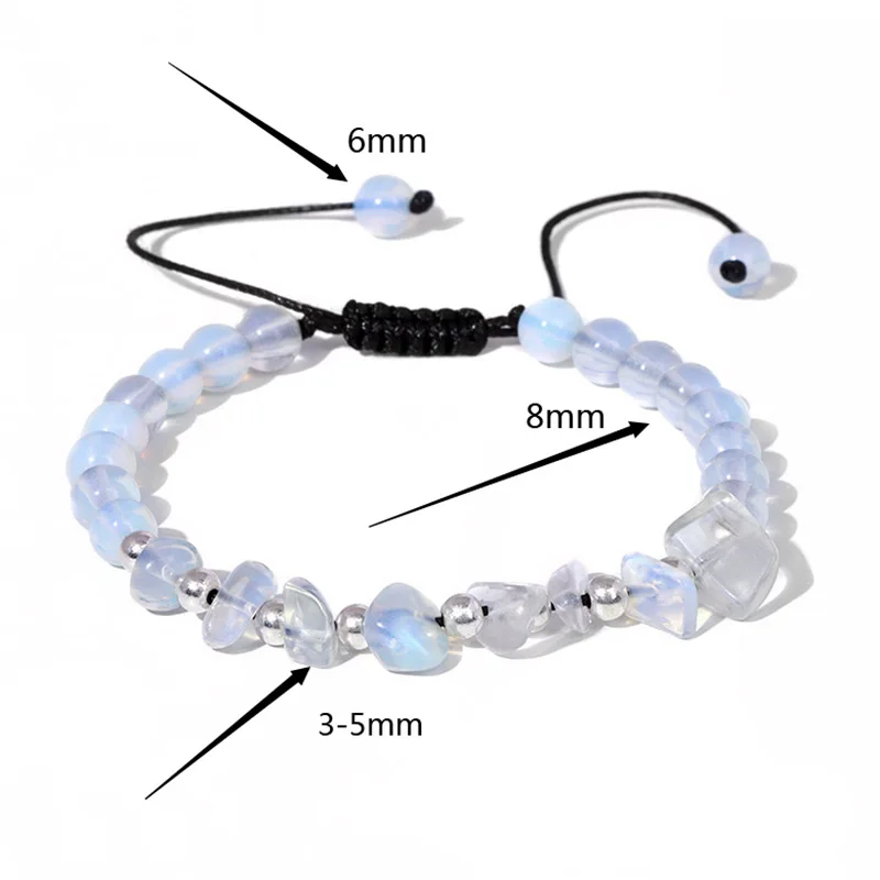 Women Fashion Smooth White Opal Moon Stone Bracelet Irregular Gravel Beads Cord Braided Bracelet Adjustable Female Men Jewelry