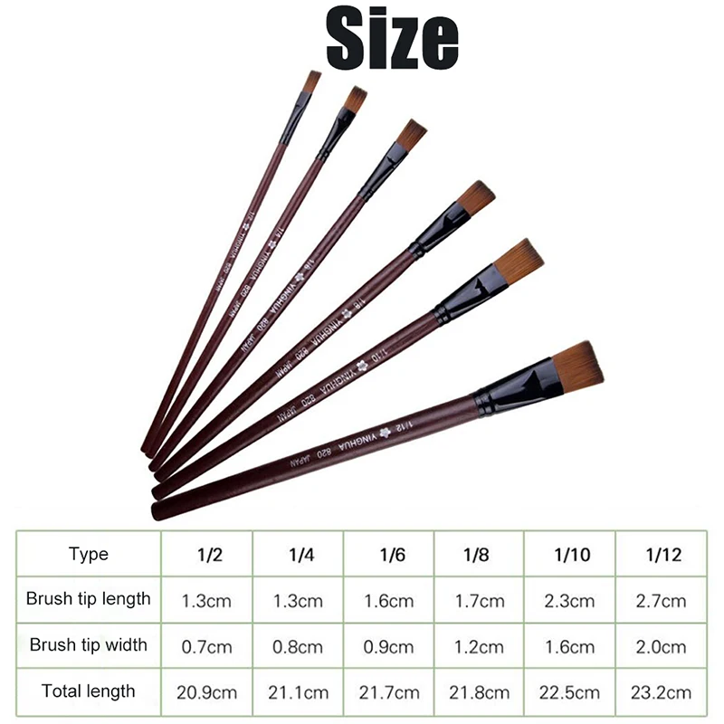 6 ชิ้น/เซ็ตแบนไนลอนน้ํามันภาพวาดแปรงทาสีอะคริลิคศิลปินอุปกรณ์