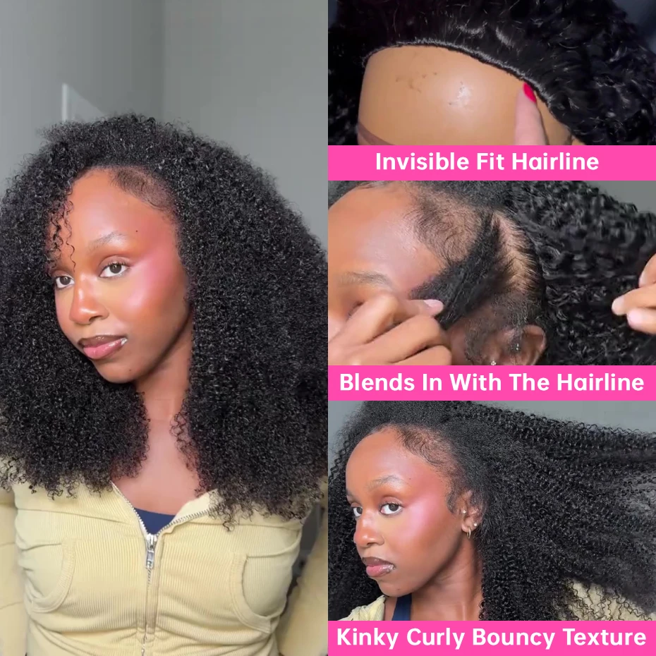 Kinky Curly Half Wig 250 Density Double Drawn Invisible Drawstring Machine Made Wigs Human Hair Ponytail Invisible Hairline Half Wig Natural Colored Ready To Wear Vietnamese Human Hair Wig 18 20 22 24 26 Inch Free Shipping