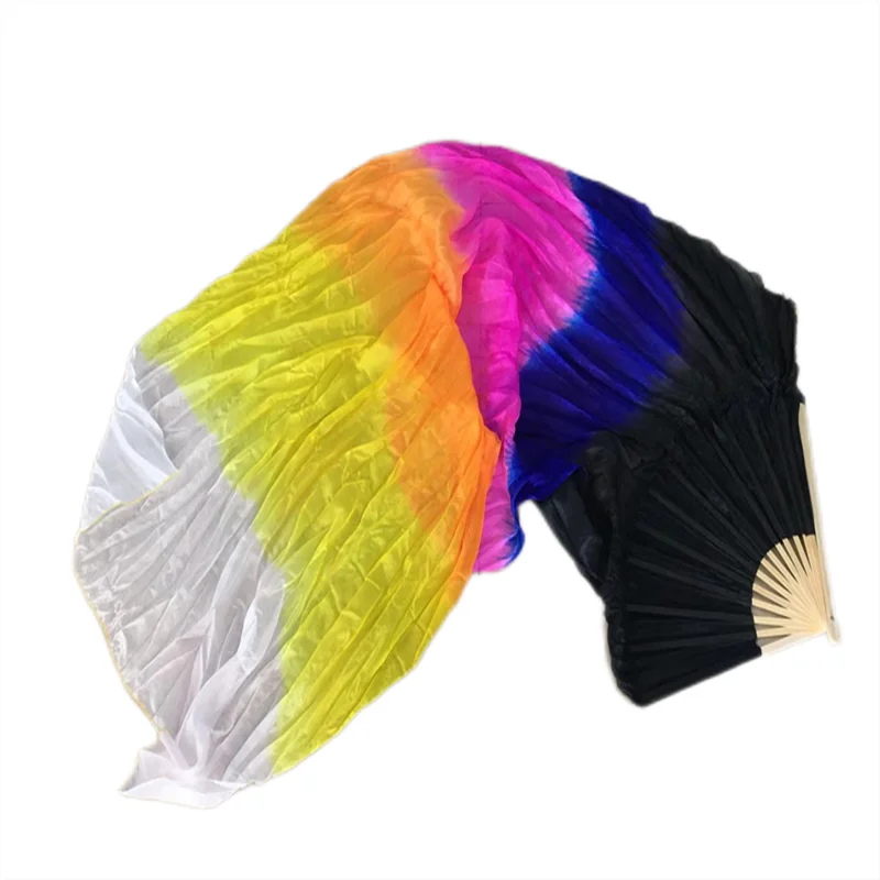 Women Belly Dance Silk Bamboo Long Fan Veils One Pair (L+R) 100% Silk Veil Light Weight Flowy Bellydance Costume Props 180cm