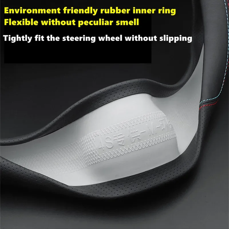For Tesla Model 3 Y S X 2019 - 2023 Nappa Leather Car Steering Wheel Cover 4 Seasons 36-38 CM Black Auto Interior Accessories