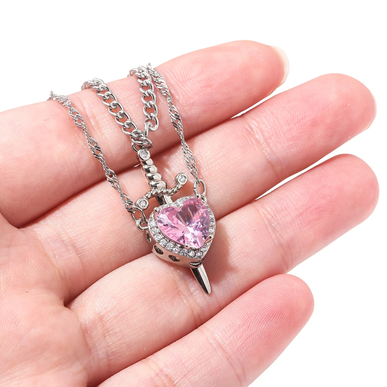 Stainless Steel Heart and Sword Pendant Necklace Fashion Gold Sliver Color Detachable Couple Necklaces Jewelry Gifts
