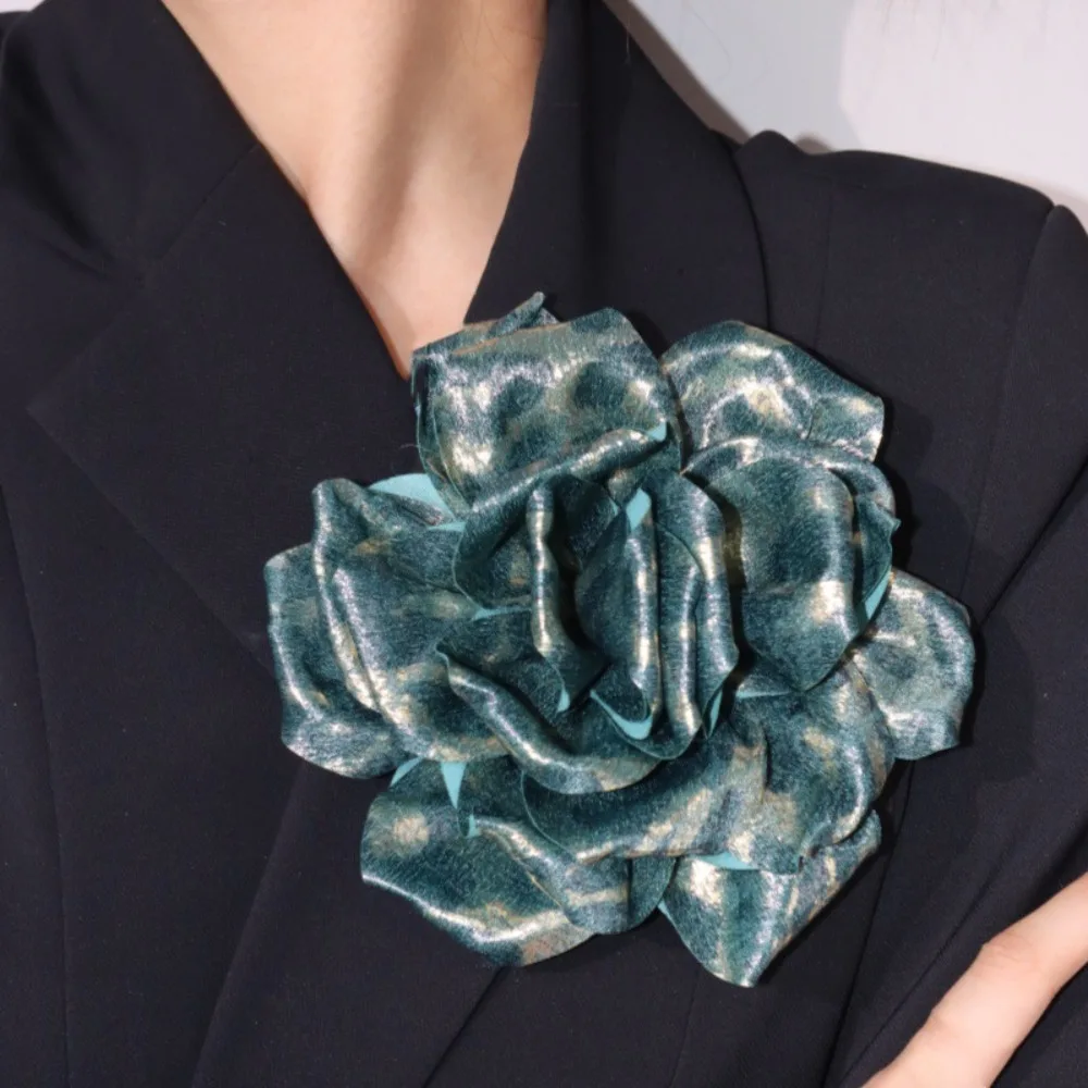 Spilla con fiori con stampa leopardata INS Spilla in metallo Spille da bavero grandi Corpetto per feste fatto a mano in tessuto zircone