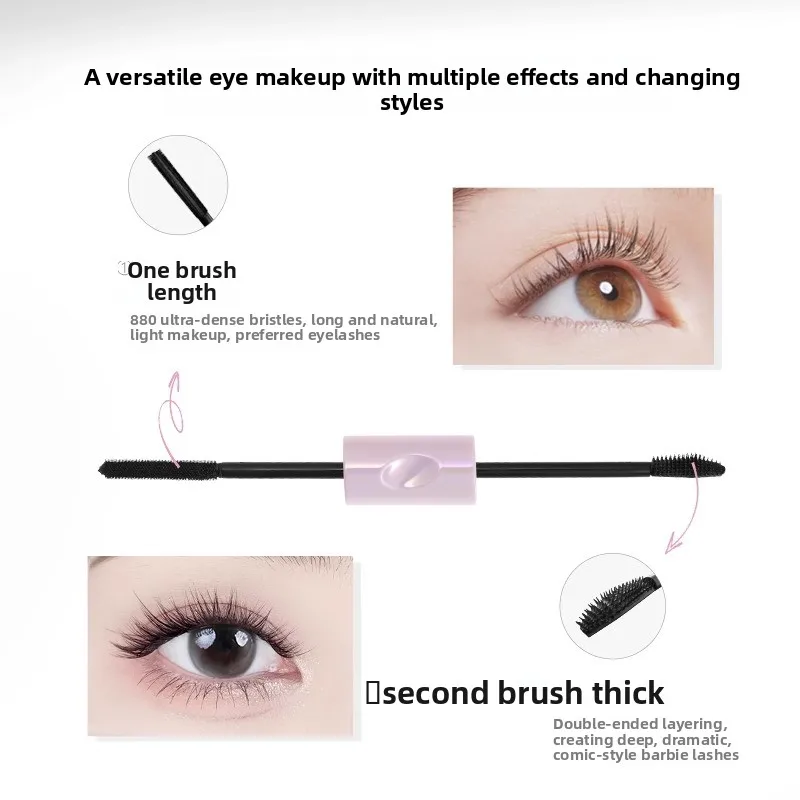 Sanzitang Mascara a doppia testa Mascara in fibra di seta Mascara impermeabile per estensione ciglia Nero Spessore Allunga ciglia Cosmetico