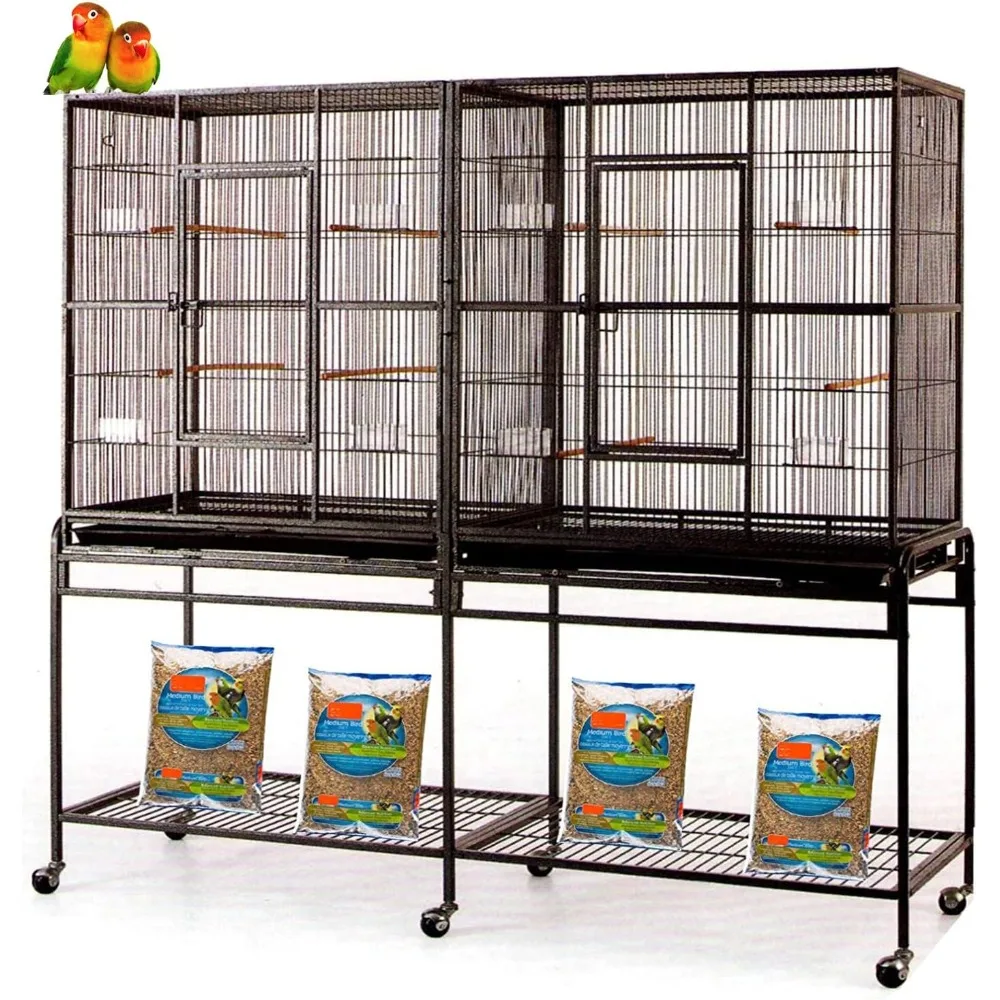 

X-Large Double Wrought Iron Flight Canary Parakeet Cockatiel Lovebird Finch Sugar Glider Cage Side Breeding Doors with Removable
