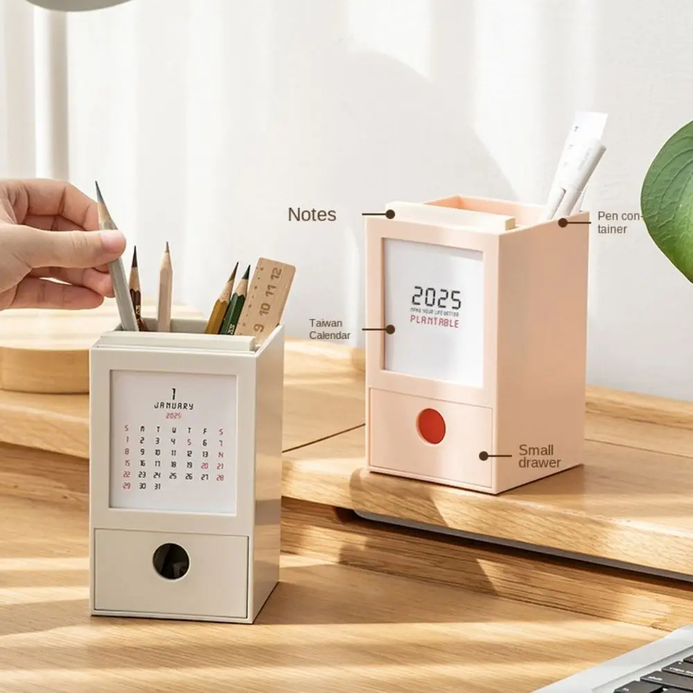 

with 2025 Calendar Pencil Holder Large Capacity Planning Pen Holder Multifunctional Agenda Drawer Desk Organizers School
