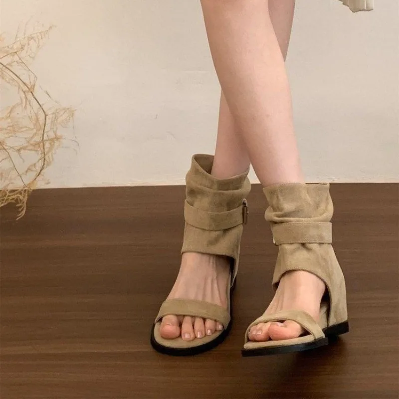 French Niche High Wedge Cool Boots for Women  New One-line Strap Versatile Roman Sandals view 2