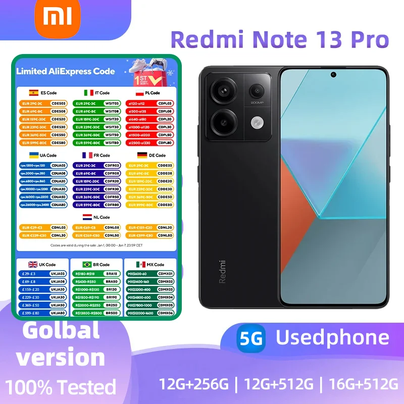 Xiaomi Redmi Note 13 Pro 5G Android 6.67inch RAM 12GB ROM 256GB Qualcomm's Second Generation Snapdragon used phone