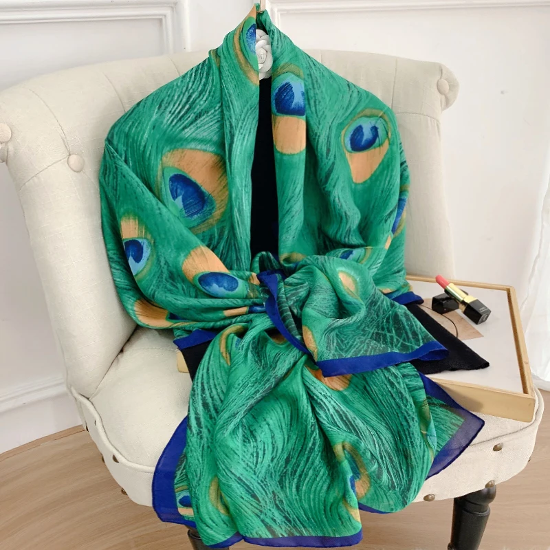 180*90cm Luxury Brand Silk Scarf Women muffer lady Shawls Wraps Spring Hijab Bufanda Foulard Female Bandana Beach Stoles 2022