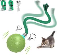 AMOBOX Interactive Cat Ball Toy,Motion Activated Automatic Moving with Long Tail Teaser/Simulation Bird Sound/USB Rechargeable