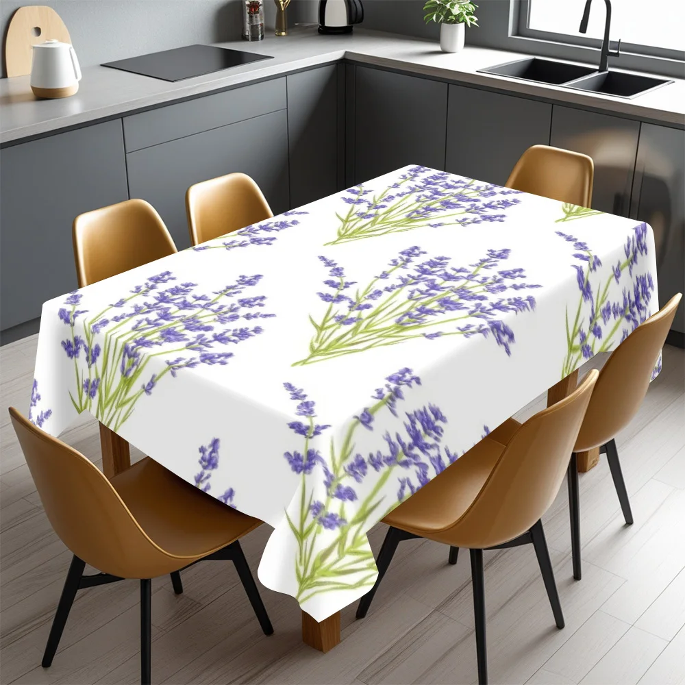 Elegant Lavender Floral Tablecloth Waterproof Spillproof Dining Table Cover for Home Party Decor