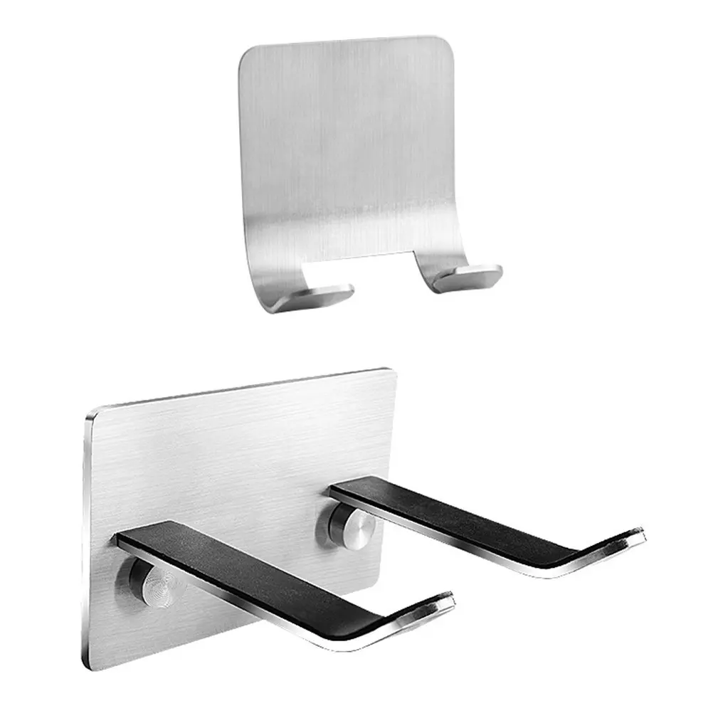 2Pcs Hair Dryer Holder Stainless Steel Wall Mounted Stand Hair Dryer Organizer Rack Adhesive Or Screw Installation Bathroom