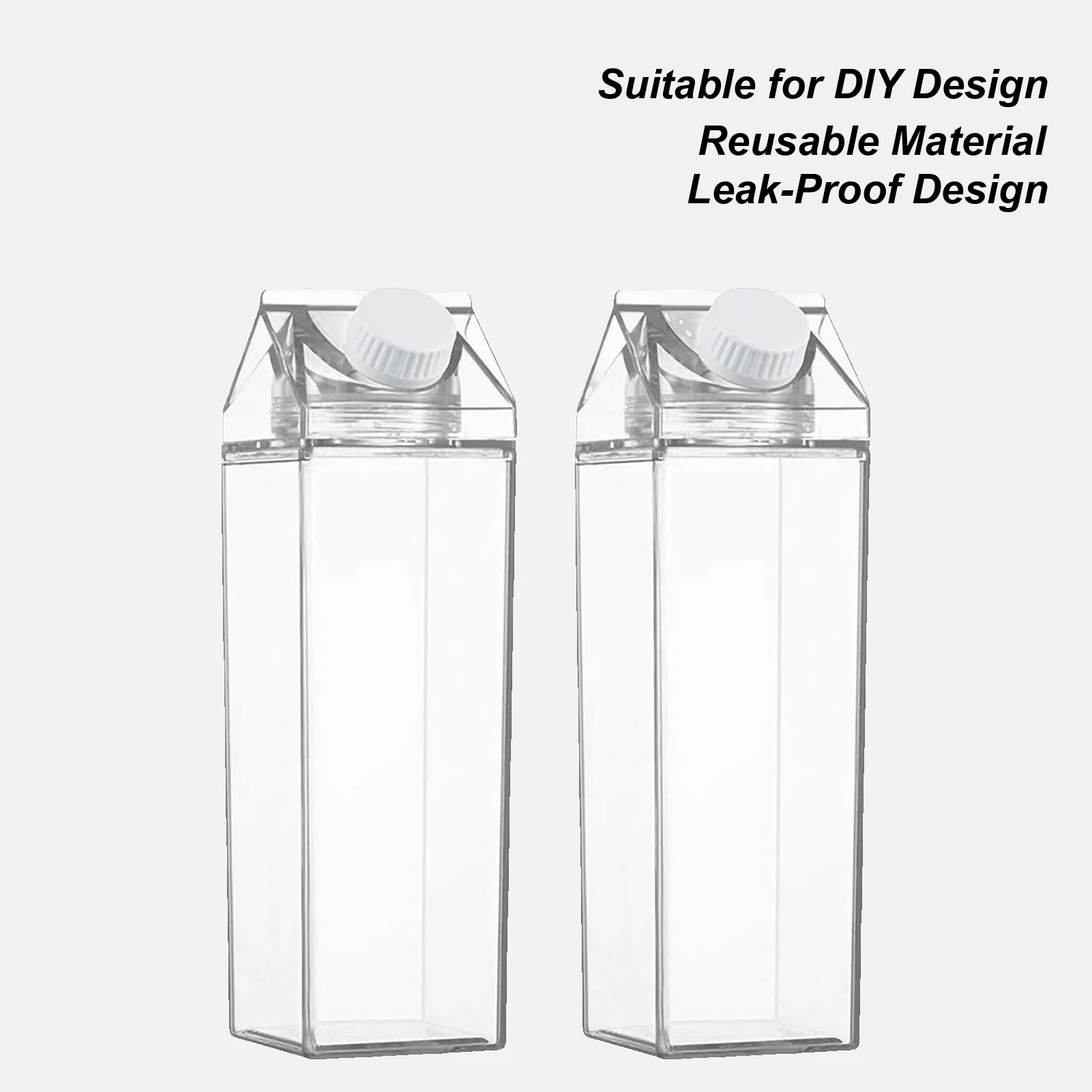 

2Pcs Milk Carton Bottle Square Portable Cup Water Bottle Transparent Water Bottle Milk Bottles Drinking Cup Milk Juice Container