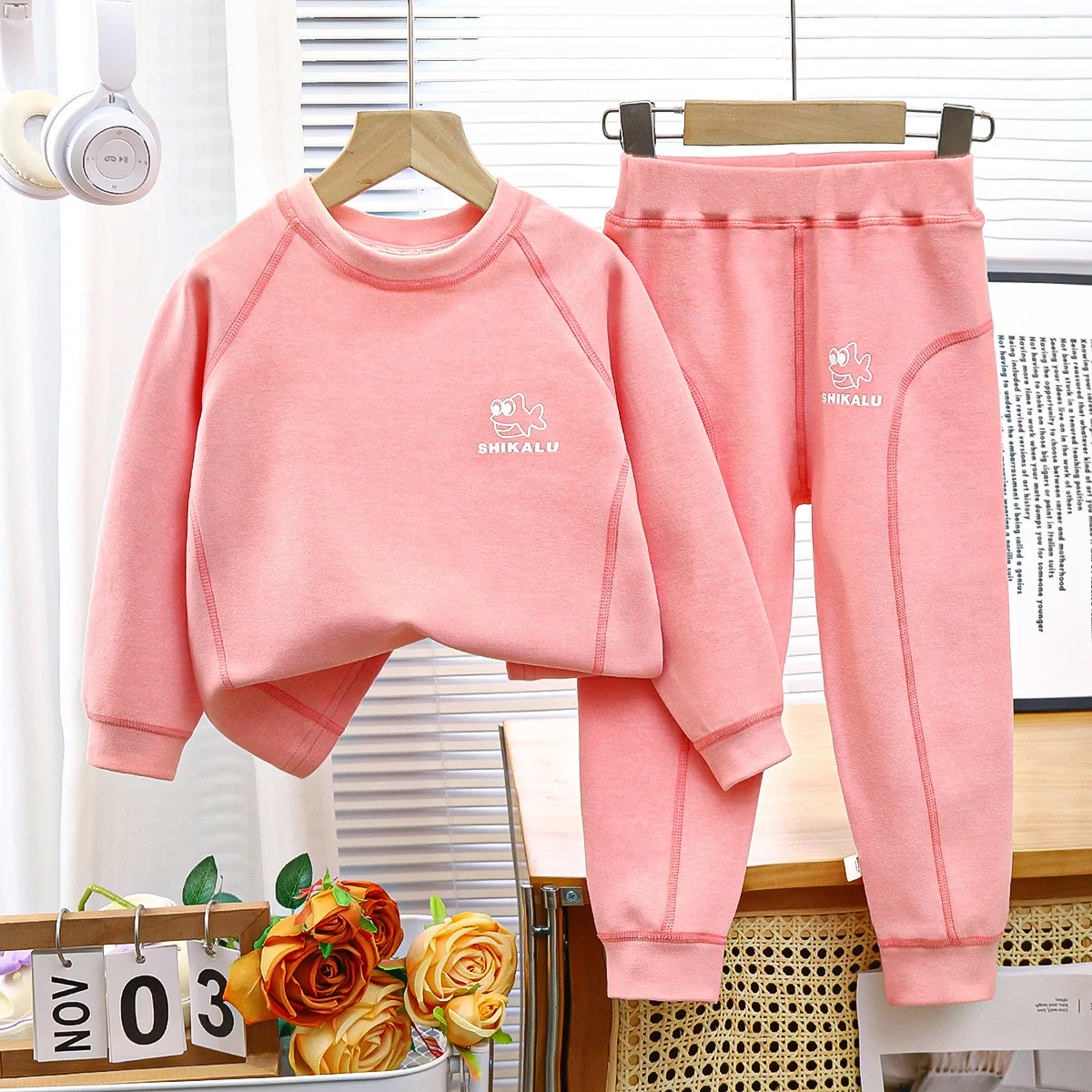 Autumn Children Boy 2PCS Pajamas Set Cotton Cartoon Pattern Sweatshirt Outfit Solid Elastic Waist Baby Boy Leggings Homwear Suit