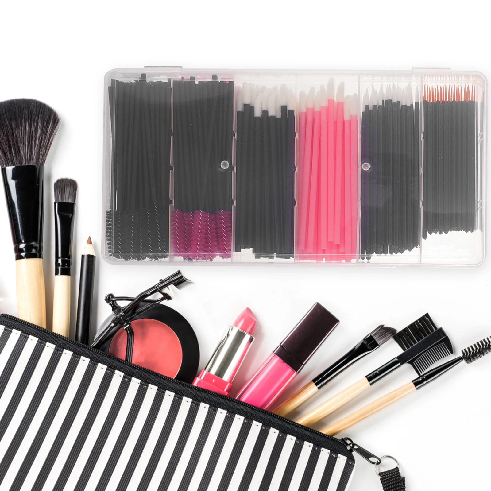 

1 set Makeup Brush Set Compact Travel Size Eyelash Separator Reusable Tools for Mascara Eyebrow Liner Lip Applicator Angled Eye