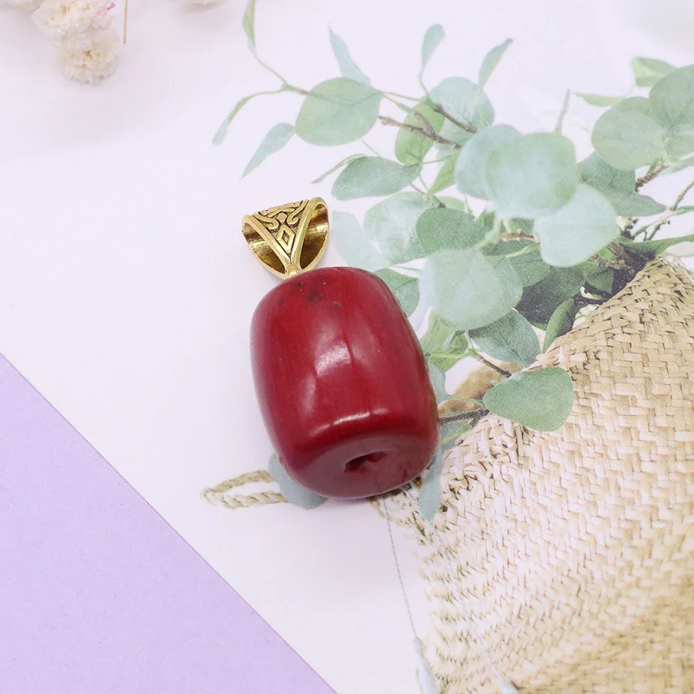 

Cylindrical Dark Red Synthetic Coral Single-hole Bail Gold-plated Pendant Handmade DIY Jewelry Accessory for Necklaces Earrings